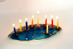 Flowers ceramic Hanukkah Menorah in a color of your choice - Ceramics By Orly
 - 3