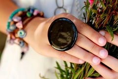 Black ring Fashion jewelry Boho jewelry - Ceramics By Orly
 - 3