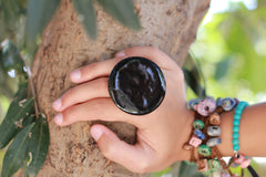 Black ring Fashion jewelry Boho jewelry - Ceramics By Orly
 - 2