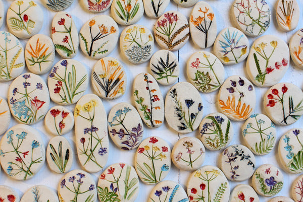 Ceramic cabochons Pressed flower cabochons Botanical decor