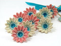 Bridal bouquet in pink, cream and turquoise - Ceramics By Orly
 - 2