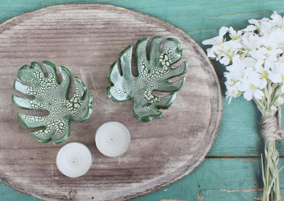 monstera leaves decor Monstera leaves candle holders Tropical leaves Ceramic Home decor Jung – Ceramics By Orly