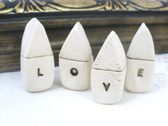 A set of tiny rustic ceramic miniature LOVE houses in colors of your choice - Ceramics By Orly
 - 3
