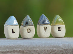 A set of tiny rustic ceramic miniature LOVE houses in colors of your choice - Ceramics By Orly
 - 7