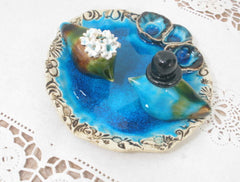 Birds bath Wedding cake topper Love birds in aqua birds bath - Ceramics By Orly
 - 1