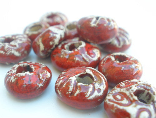 Red ceramic beads