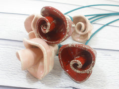 One of a kind set of 5 Colorful ceramic flowers - Ceramics By Orly
 - 3