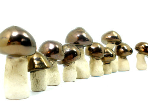 Ceramic golden brown miniature mushrooms in variety of sizes and shapes - Ceramics By Orly
 - 1