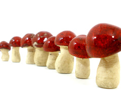 Ceramic red miniature mushrooms in variety of sizes and shapes - Ceramics By Orly
 - 1