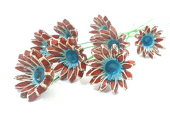 Red and turquoise ceramic flowers - Ceramics By Orly
 - 3
