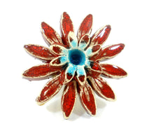 Red and turquoise ceramic flower ring - Ceramics By Orly
 - 4
