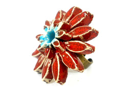 Red and turquoise ceramic flower ring - Ceramics By Orly
 - 3