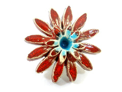 Red and turquoise ceramic flower ring - Ceramics By Orly
 - 2