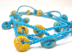 Crocheted ceramic beads bracelet or long necklace - Ceramics By Orly
 - 3