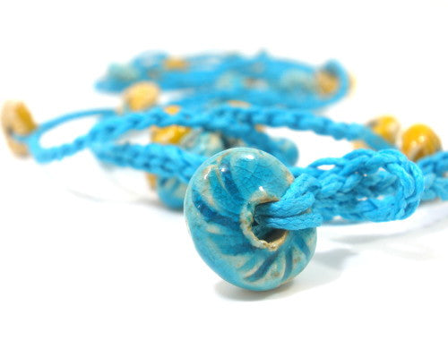 Crocheted ceramic beads bracelet or long necklace - Ceramics By Orly
 - 1
