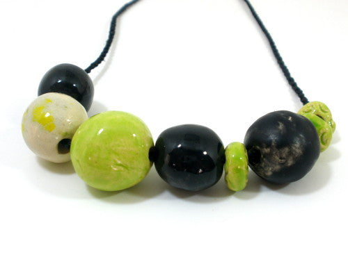 Black and green beaded ceramic jewelry - Ceramics By Orly
 - 1