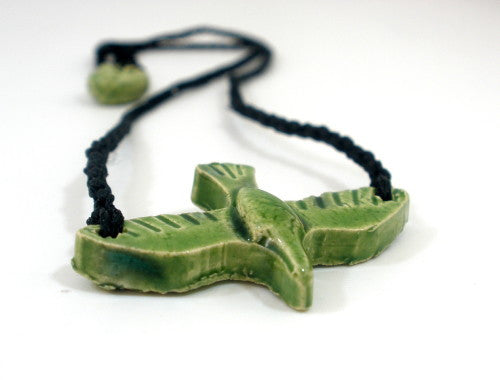 Black and green ceramic bird necklace