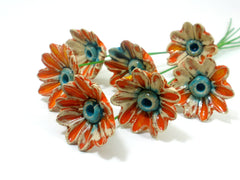Orange and turquoise ceramic flowers - Ceramics By Orly
 - 3