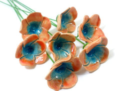 Tangerine and turquoise ceramic flowers - Ceramics By Orly
 - 1