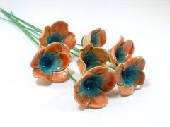 Tangerine and turquoise ceramic flowers - Ceramics By Orly
 - 5