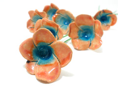 Tangerine and turquoise ceramic flowers - Ceramics By Orly
 - 3