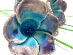 Purple and turquoise ceramic flowers - Ceramics By Orly
 - 3