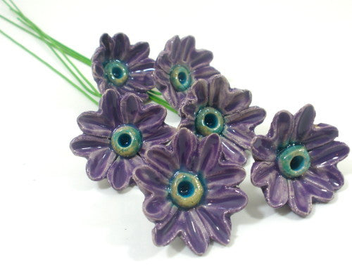 Purple and turquoise ceramic flowers