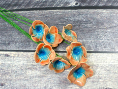 Tangerine and turquoise ceramic flowers - Ceramics By Orly
 - 2