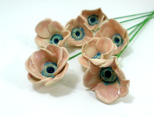 Pink and turquoise ceramic flowers - Ceramics By Orly
 - 1