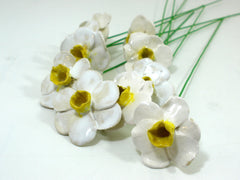 White and yellow Daffodil ceramic flowers - Ceramics By Orly
 - 4