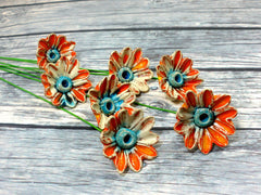 Orange and turquoise ceramic flowers - Ceramics By Orly
 - 2