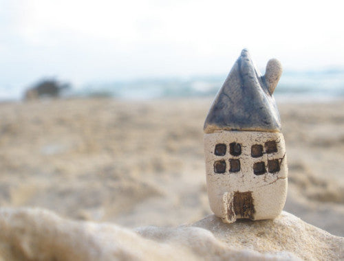 A tiny rustic ceramic beach cottage in a color of your choice