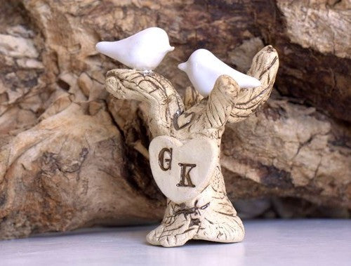 Rustic Tree wedding cake topper love birds on a rustic tree with your initials – monogram cake topper