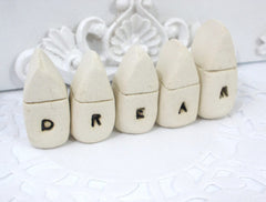 A set of tiny rustic ceramic miniature DREAM houses in colors of your choice - Ceramics By Orly
 - 4