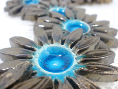 Turquoise and brown ceramic flowers - Ceramics By Orly
 - 4