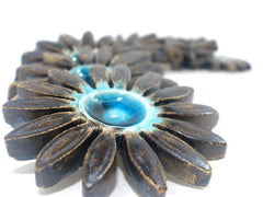 Turquoise and brown ceramic flowers - Ceramics By Orly
 - 3