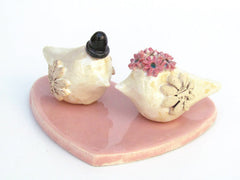 Birds Wedding Cake Topper, Personalized Wedding Cake Topper, Kissing Birds Clay Figurine - Ceramics By Orly
 - 5