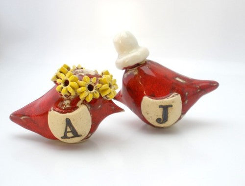 Wedding cake topper OOAK custom pair of love birds with your initials for your special day