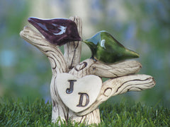 Rustic Tree wedding cake topper love birds on a rustic tree with your initials – monogram cake topper - Ceramics By Orly
 - 3