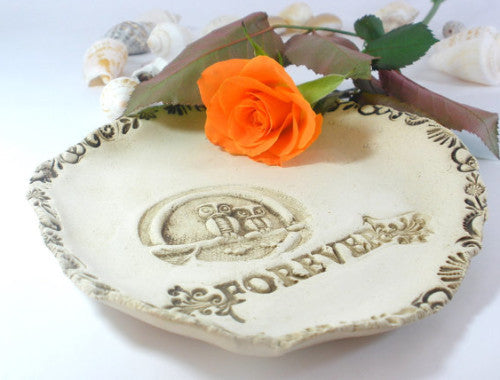 Forever – ceramic rustic stone look owls dish - Ceramics By Orly
 - 1