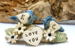 True love woodland wedding cake topper Love birds cake topper Tree cake topper Personalized love birds - Ceramics By Orly
 - 5