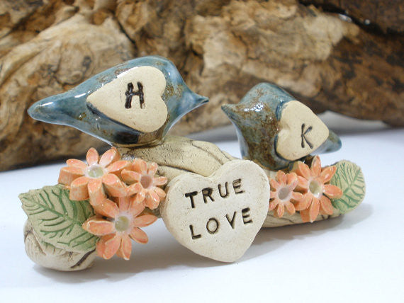 True love woodland wedding cake topper Love birds cake topper Tree cake topper Personalized love birds