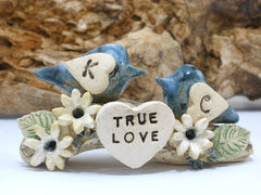 True love woodland wedding cake topper Love birds cake topper Tree cake topper Personalized love birds - Ceramics By Orly
 - 4