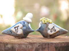 Personalized rustic wedding cake topper with your initials and your special date - Ceramics By Orly
 - 2