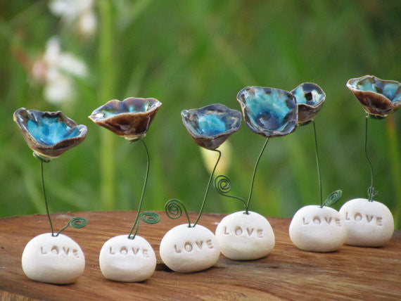Wedding decoration - set of 6 love flowers, Wedding reception - Ceramics By Orly
 - 1