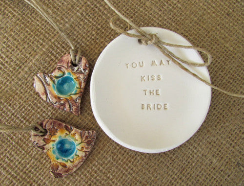 You may kiss the bride Wedding ring bearer Ring dish Wedding Ring pillow - Ceramics By Orly
 - 1