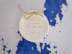 Personalized wedding ring bearer You & me married by the sea Ring dish Wedding Ring pillow - Ceramics By Orly
 - 5