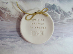 Personalized wedding ring bearer You & me married by the sea Ring dish Wedding Ring pillow - Ceramics By Orly
 - 4