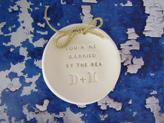 Personalized wedding ring bearer You & me married by the sea Ring dish Wedding Ring pillow - Ceramics By Orly
 - 3