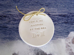 Personalized wedding ring bearer You & me married by the sea Ring dish Wedding Ring pillow - Ceramics By Orly
 - 2